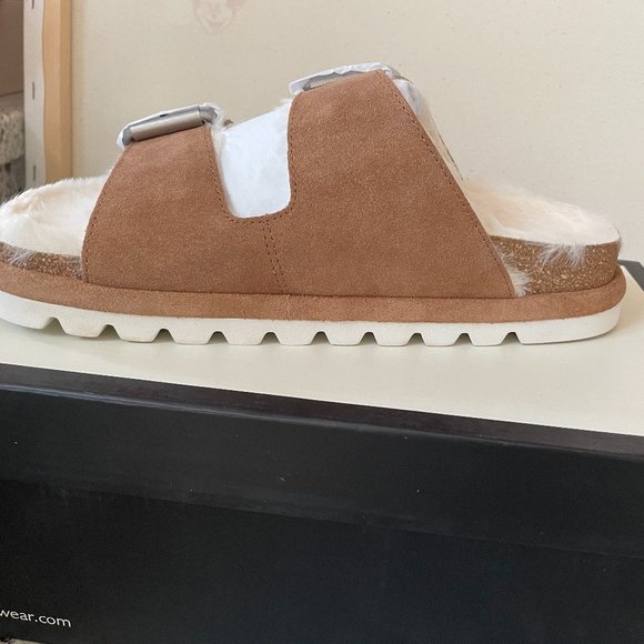 Tan Faux Fur-Lined Suede Slides from J/SLIDES - Picture 4 of 9